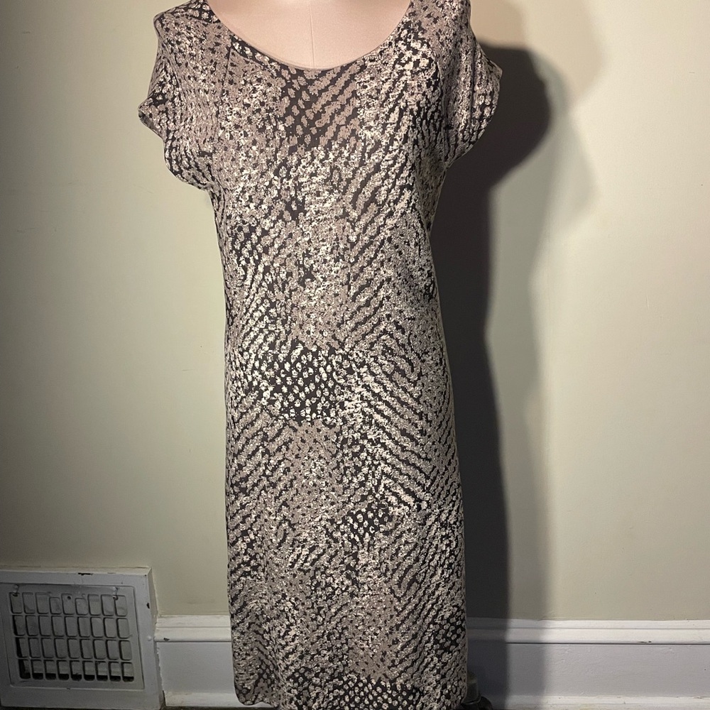 NIC+ZOE Brown and Cream Patterned Midi Dress